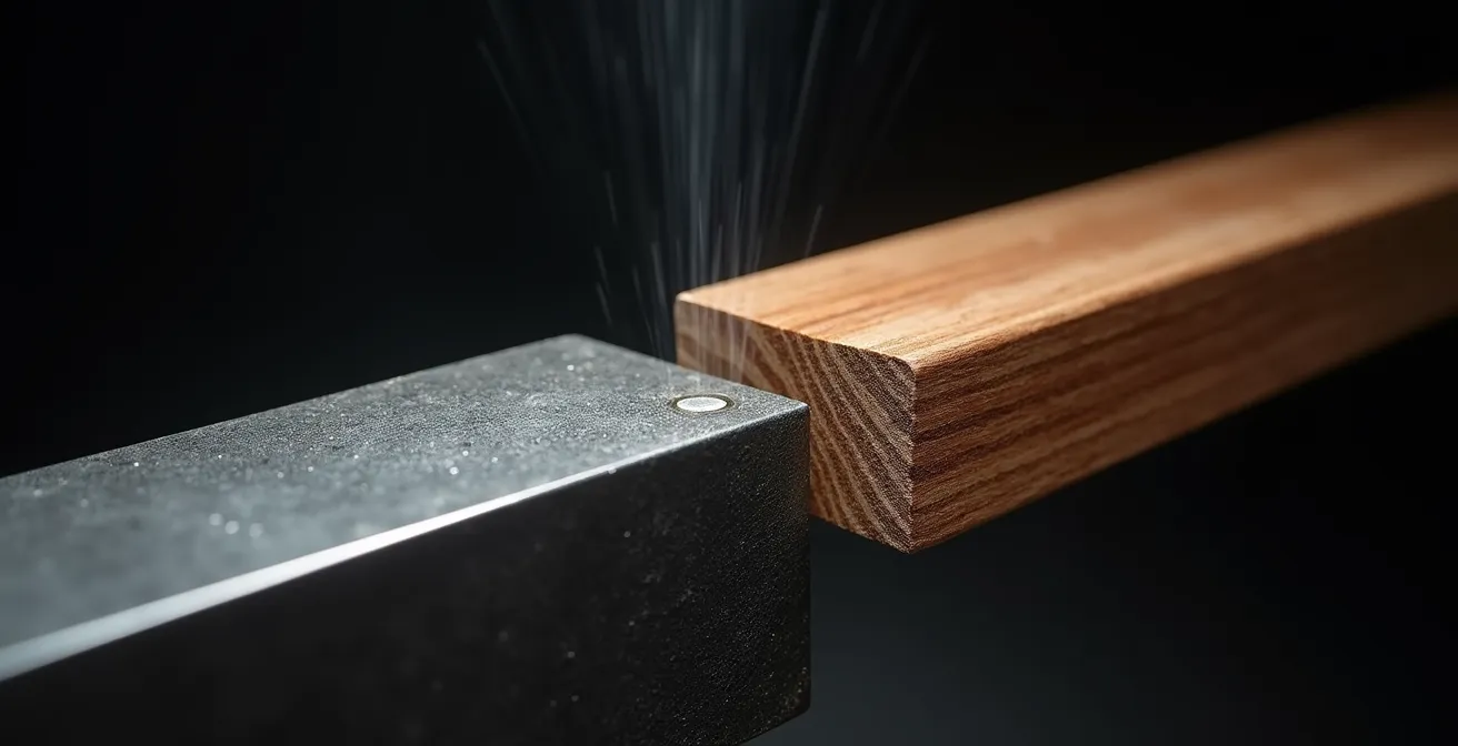 Test de résistance comparative entre poutre métallique et poutre en bois sous charge