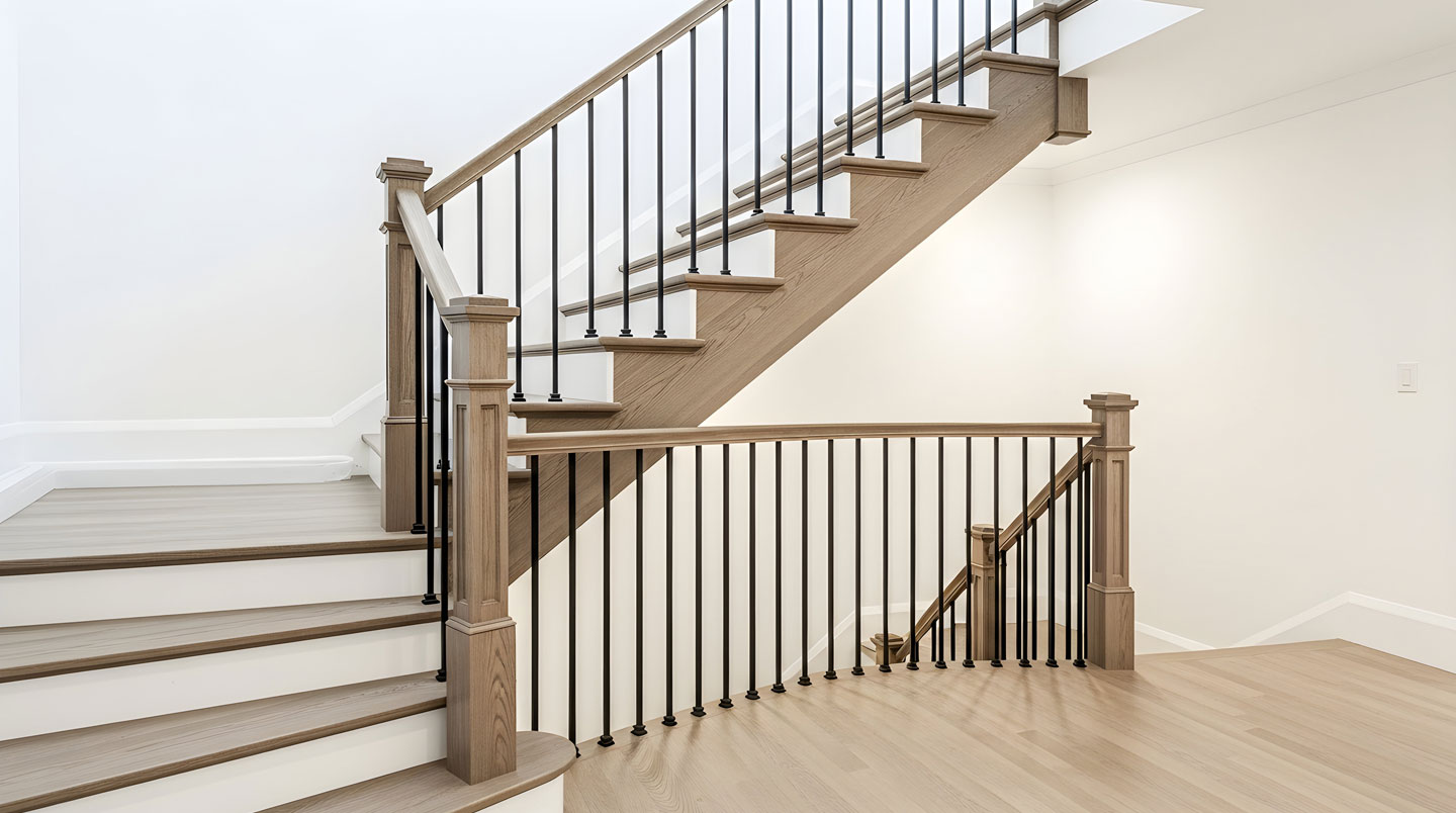 Garde-corps métallique sur escalier extérieur résidentiel à Laval, conforme aux normes québécoises